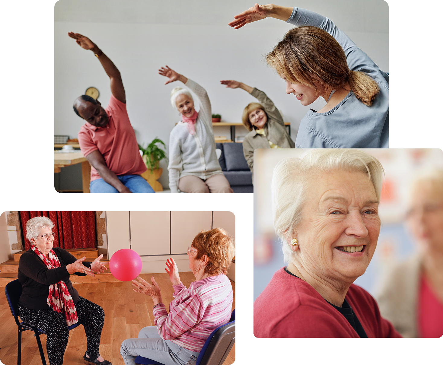 Images of clients practicing Chair-based Fitness